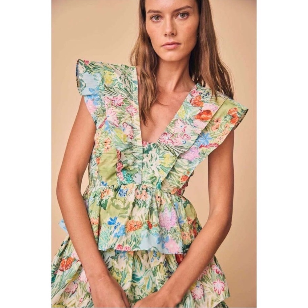 HUNTER BELL Pamela Dress Floral Ruffled V-Neck Dress